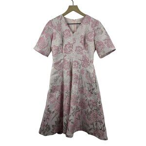 Gal Meets Glam Women's Size 2 Adair Pink Jacquard Brocade Fit Flare 50s Dress